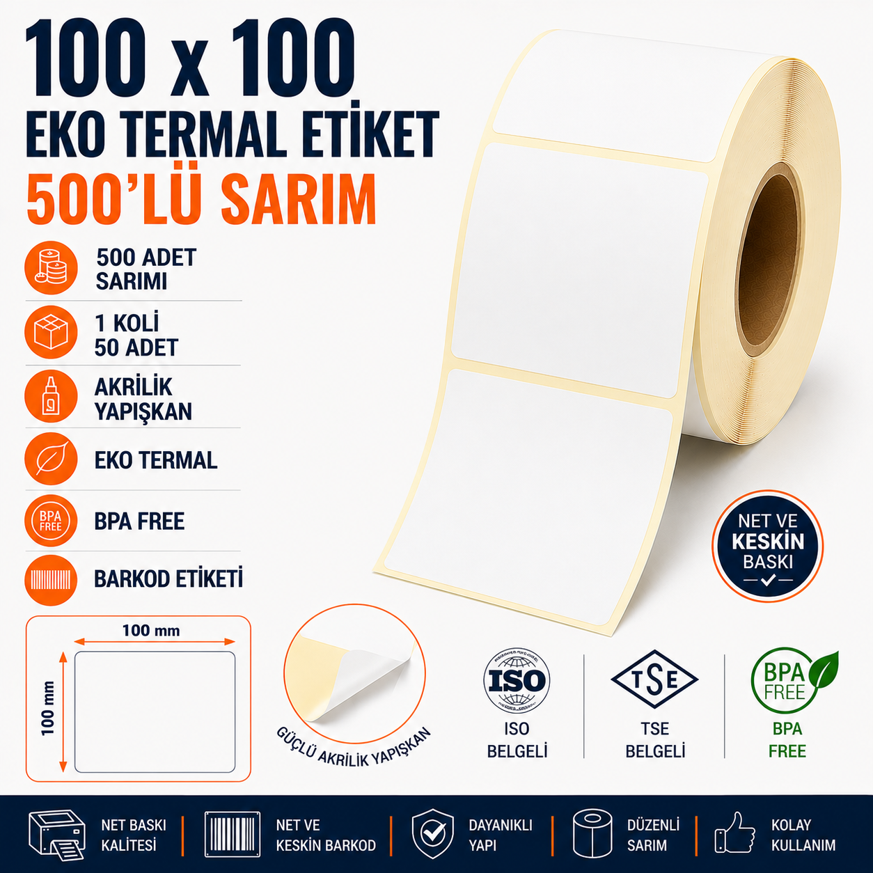 100X100 EKO TERMAL ETİKET 500 SARIM