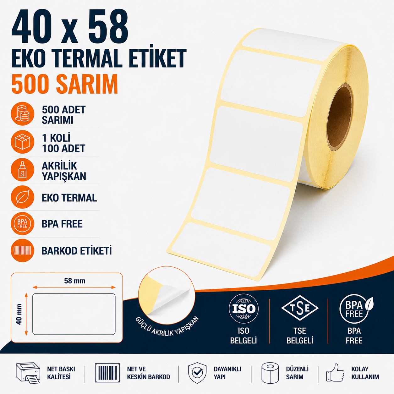 40x58 Eko Termal Etiket 500 Sarım 120 Adet 1 Koli | Resan