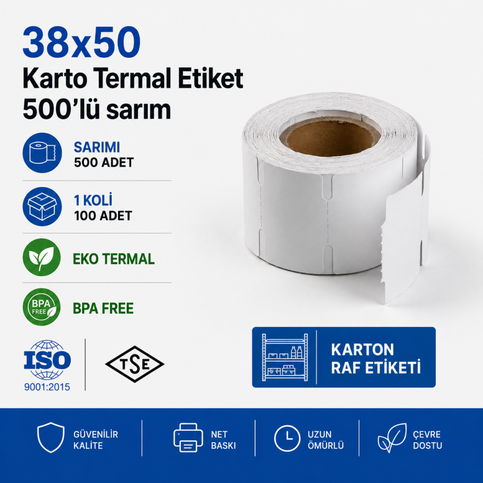 38x50 Karton Termal Etiket 500 Sarım 100 Adet 1 Koli | Resan