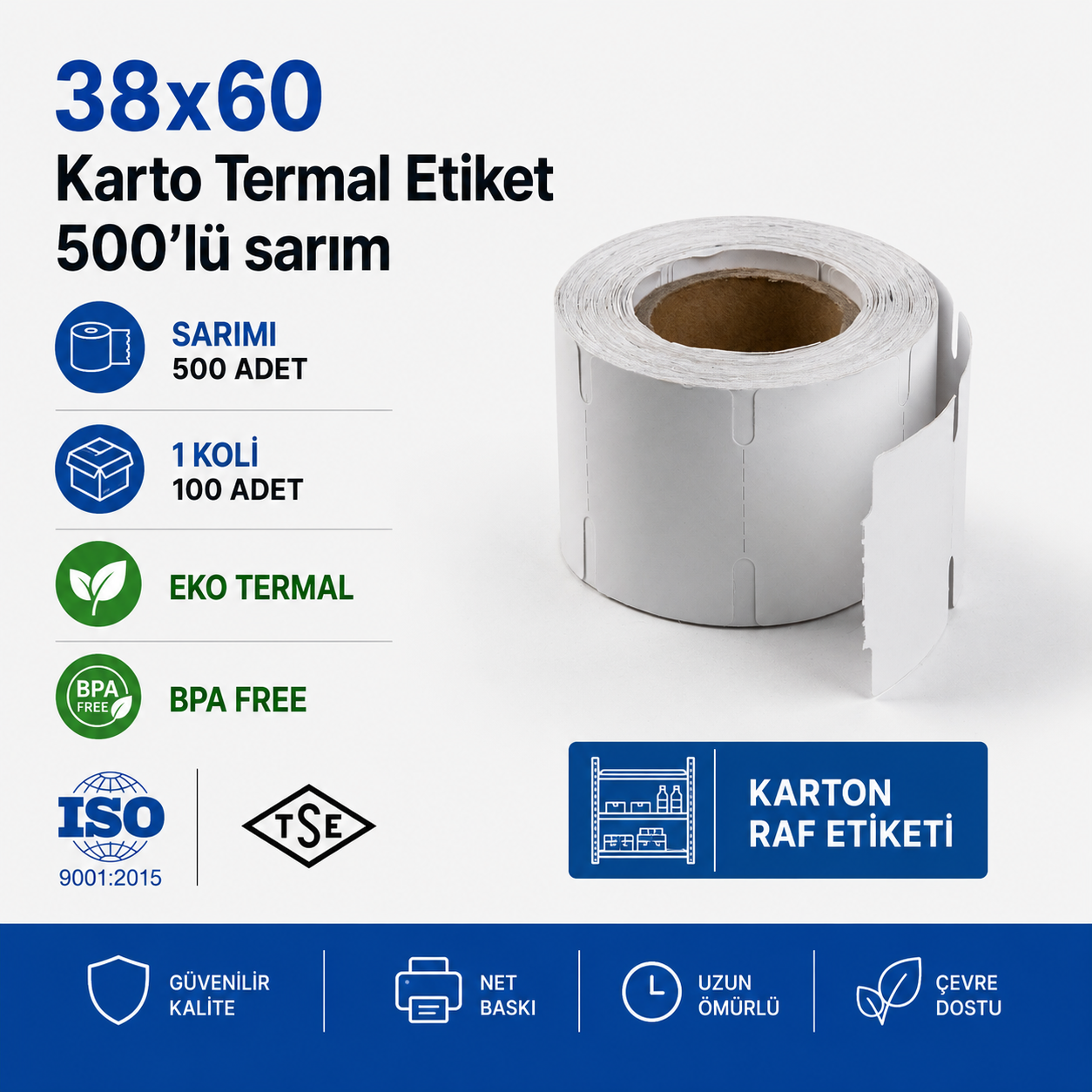 38x60 Karton Termal Etiket 500 Sarım 100 Adet 1 Koli | Resan