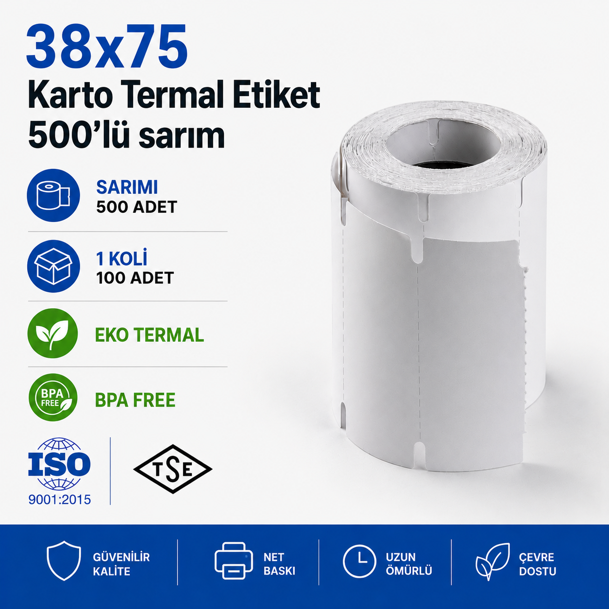 38x75 Karton Termal Etiket 500 Sarım 100 Adet 1 Koli | Resan