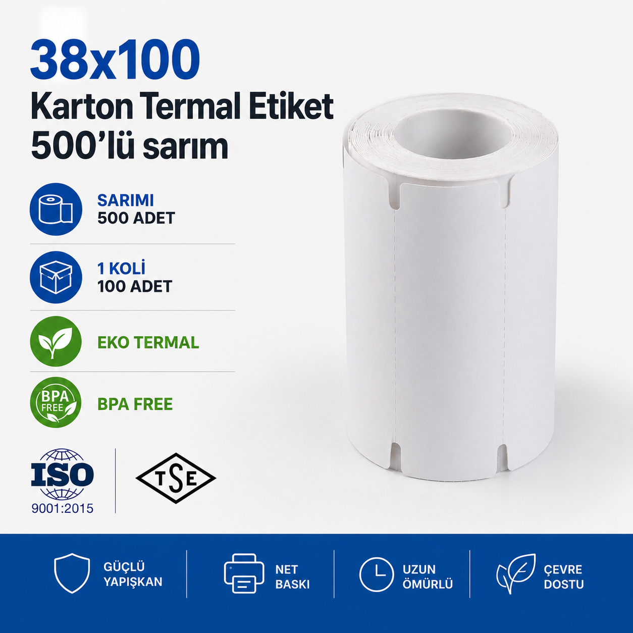 38x100 Karton Termal Etiket 500 Sarım 100 Adet 1Koli | Resan