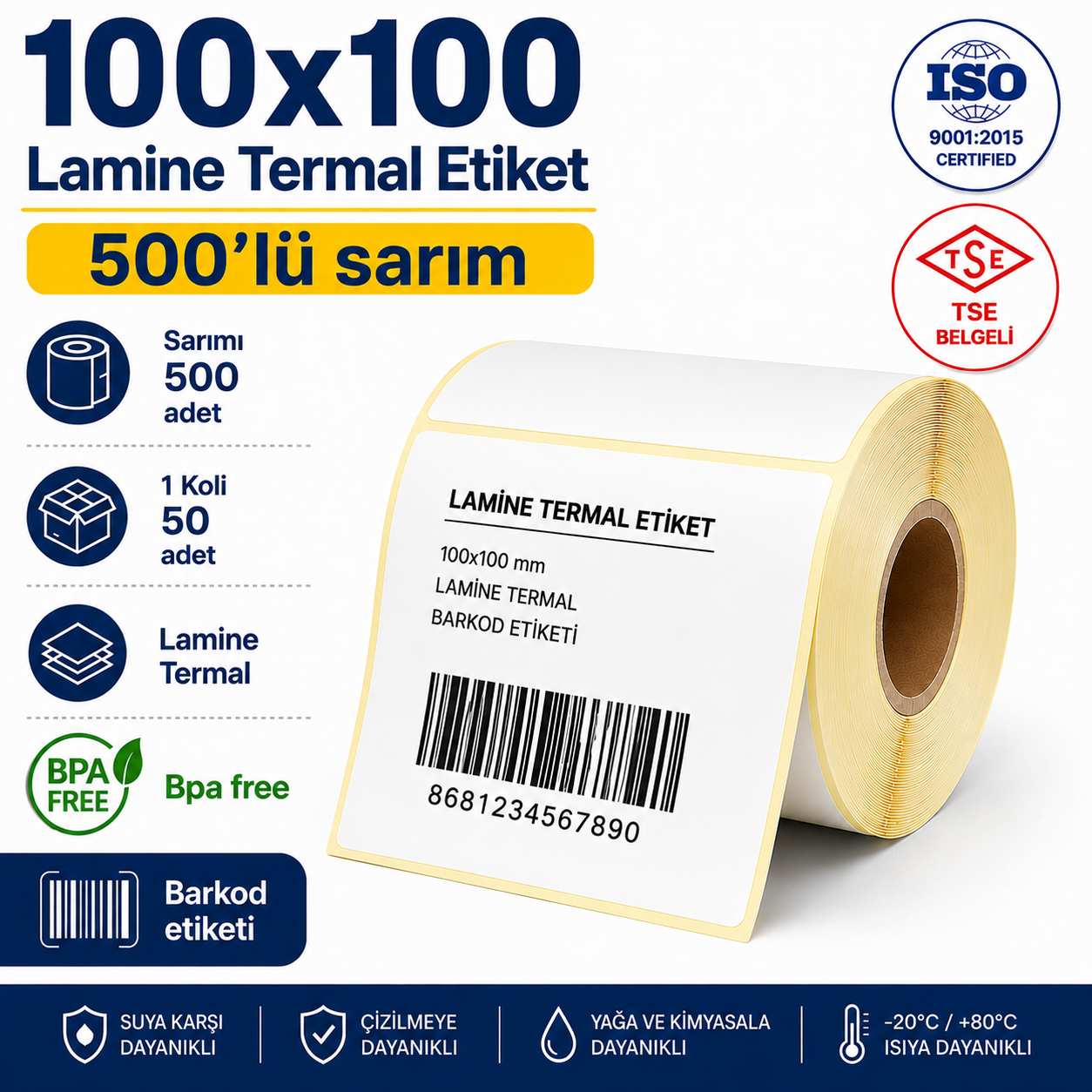 100X100 LAMİNE TERMAL ETİKET 500 SARIM RESAN